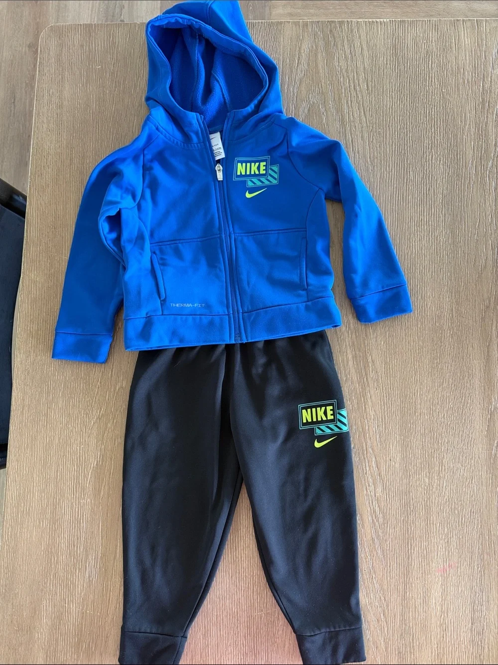 Nike Blue Hoodie and Black Joggers Set with Neon Accents